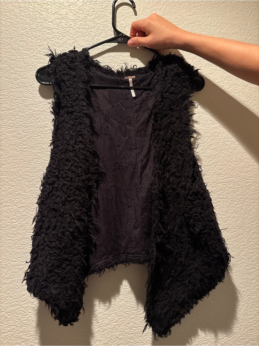 Free People Black Faux Fur Open Vest